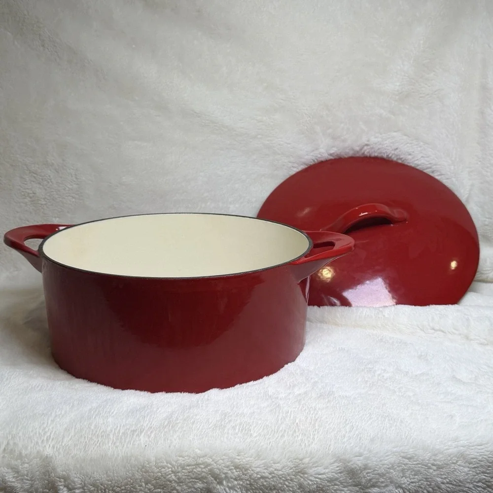 Giada De Laurentiis 6qt Dutch Oven Cast Iron Red Double Handles Pre-Owned